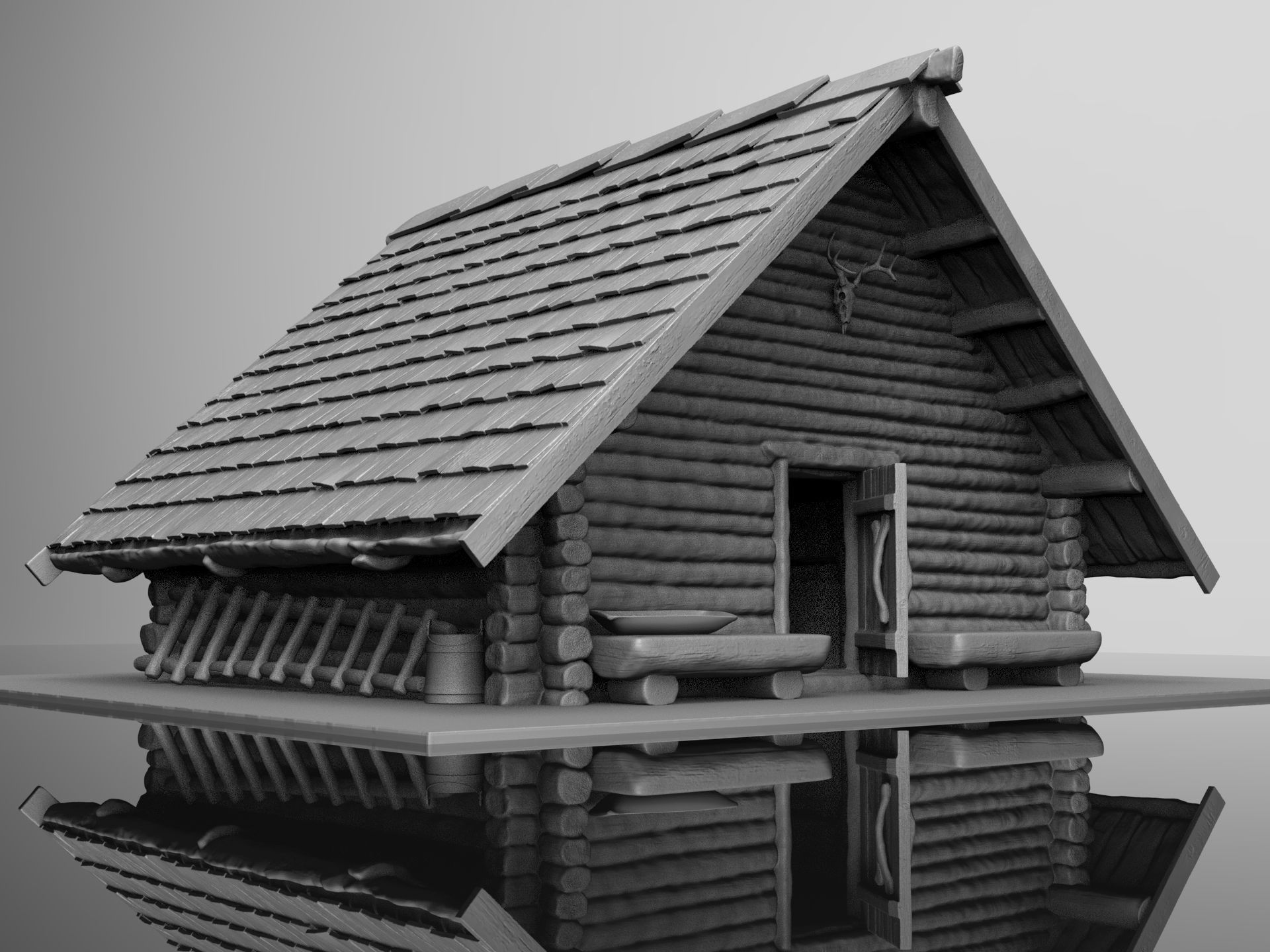 Medieval wooden house scene 3D print model_1