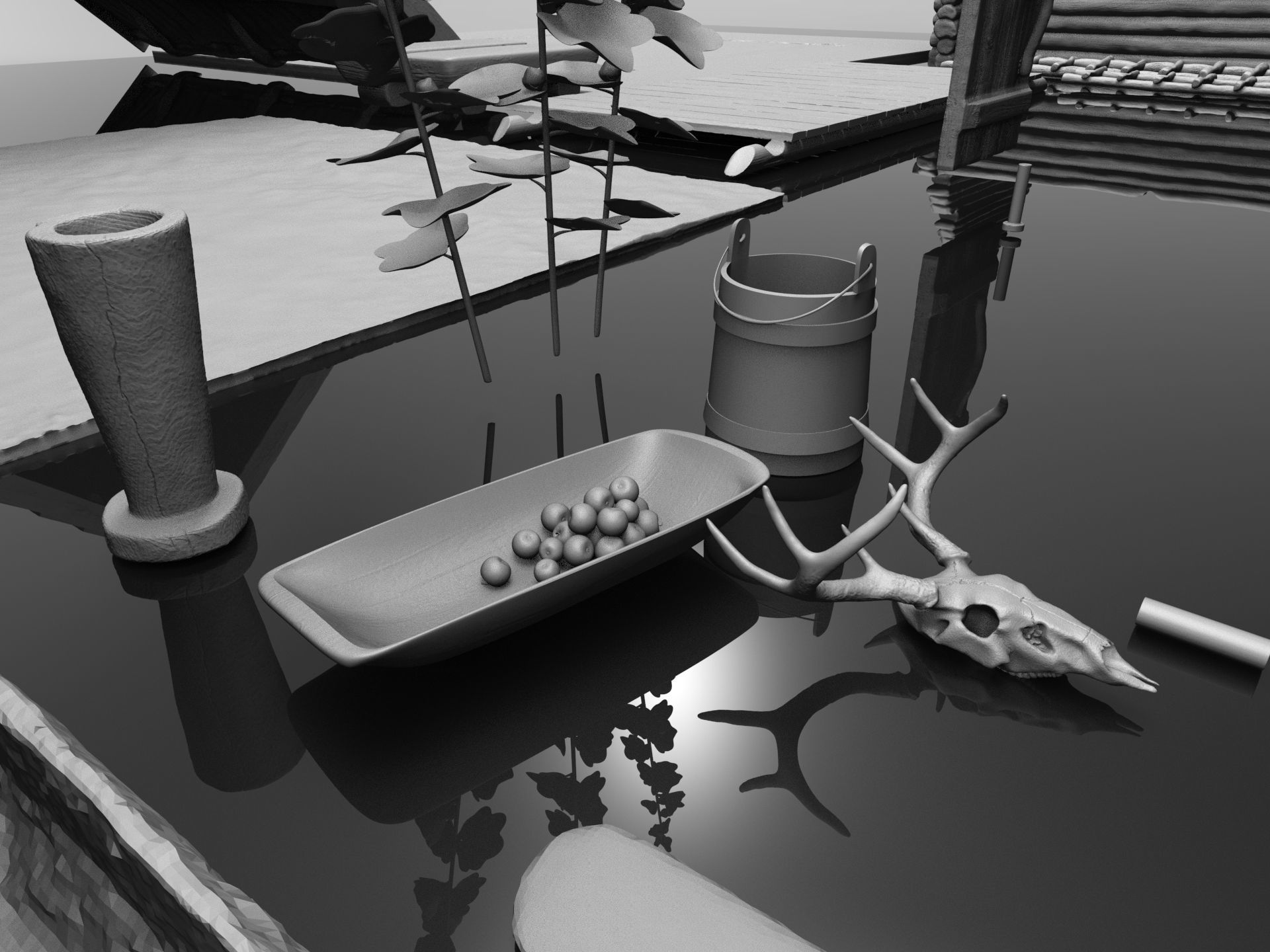 Medieval wooden house scene 3D print model_42