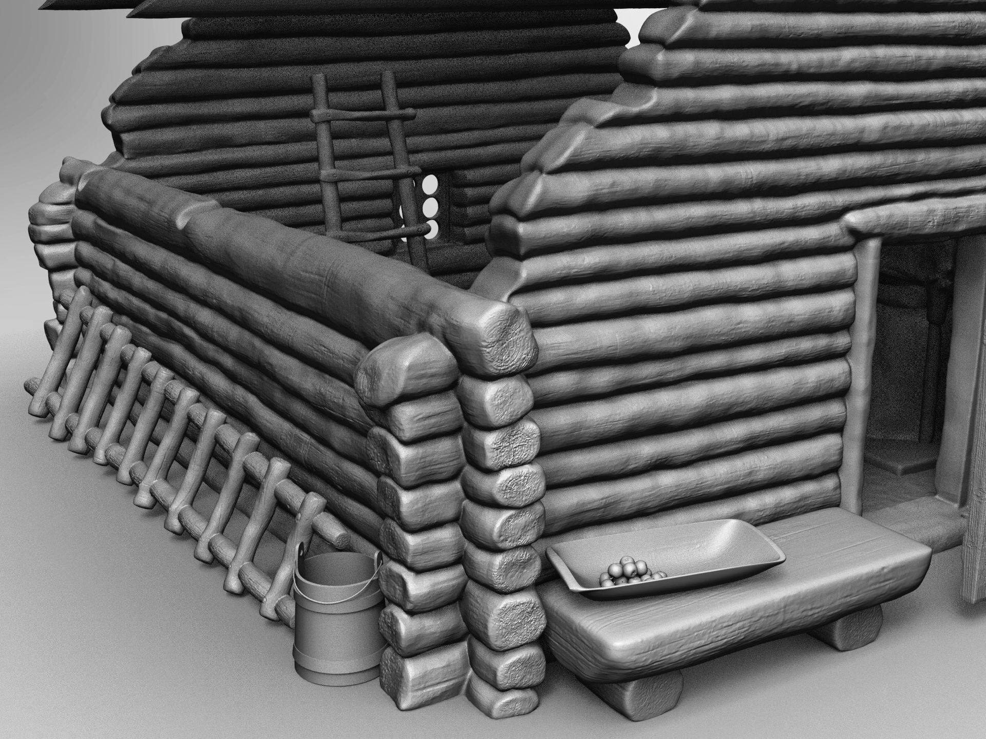 Medieval wooden house scene 3D print model_29