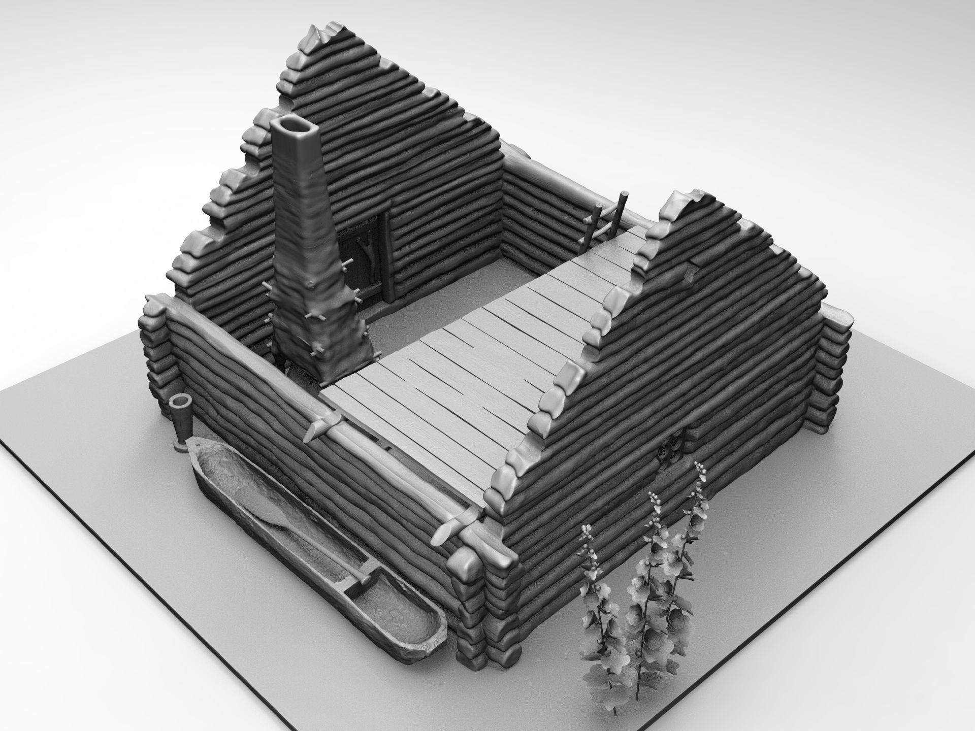 Medieval wooden house scene 3D print model_22