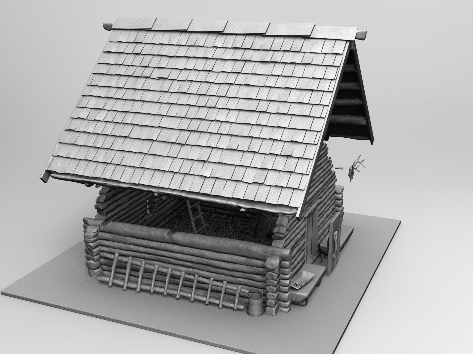 Medieval wooden house scene 3D print model_6
