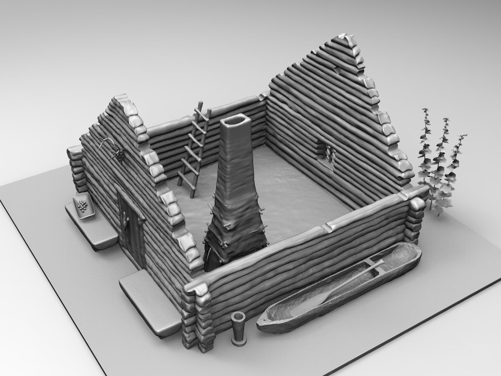 Medieval wooden house scene 3D print model_23