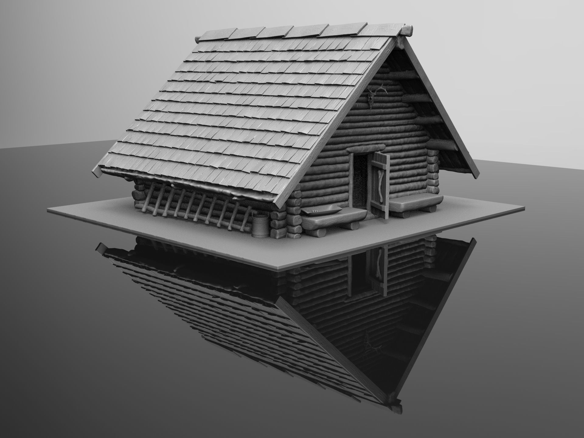 Medieval wooden house scene 3D print model_48