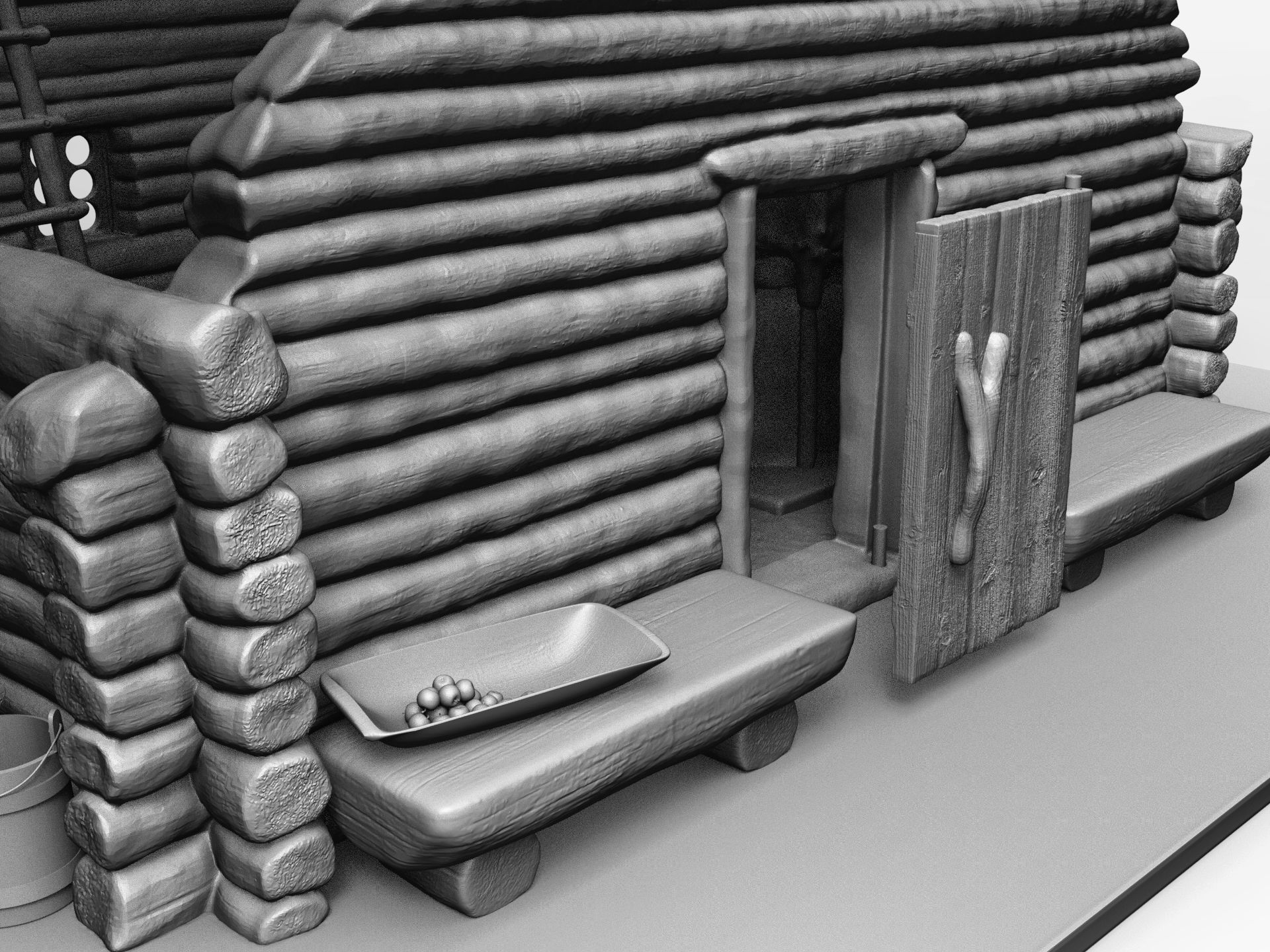 Medieval wooden house scene 3D print model_10