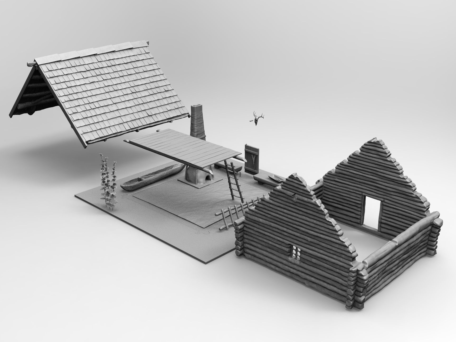 Medieval wooden house scene 3D print model_30