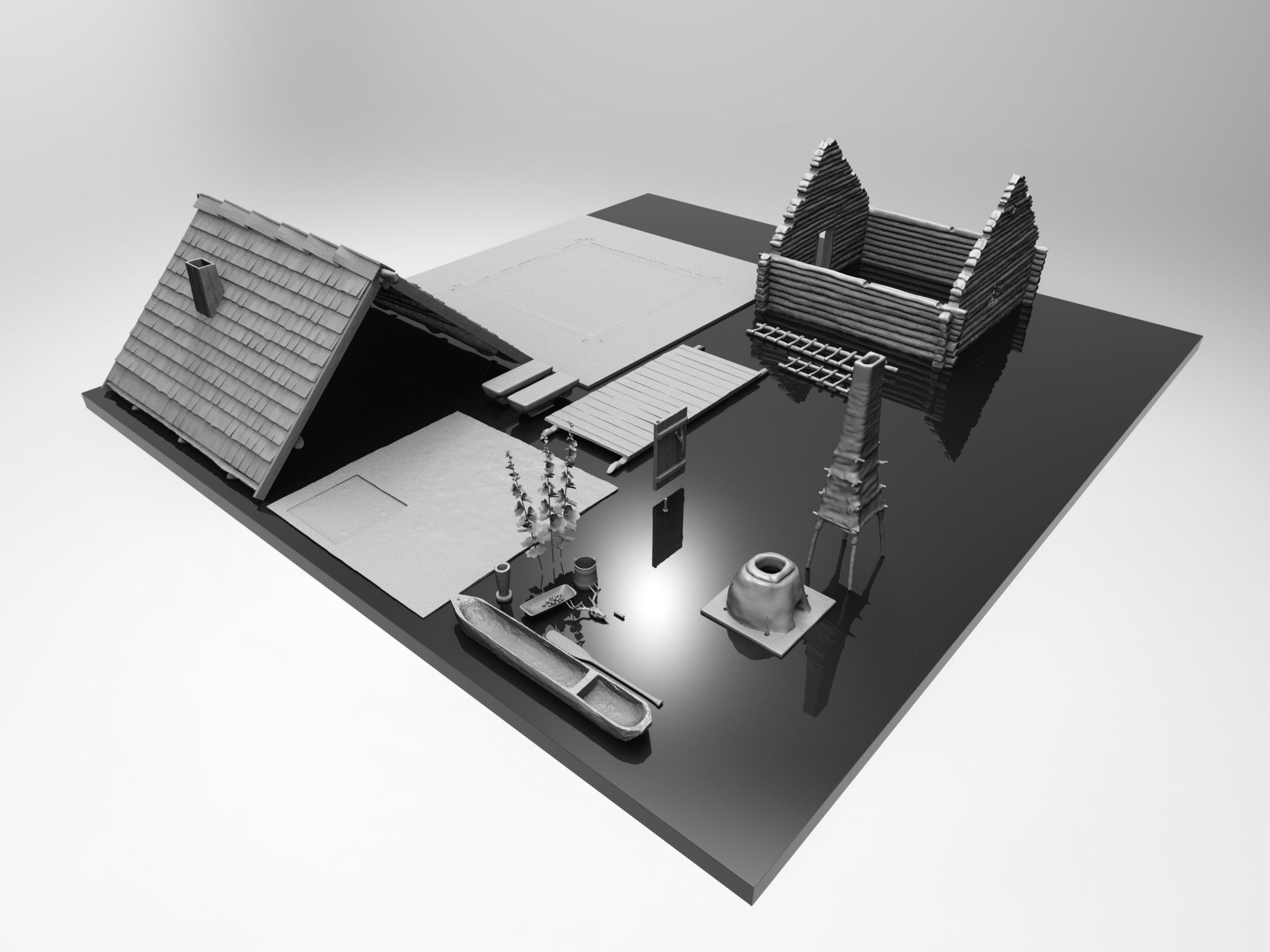 Medieval wooden house scene 3D print model_40
