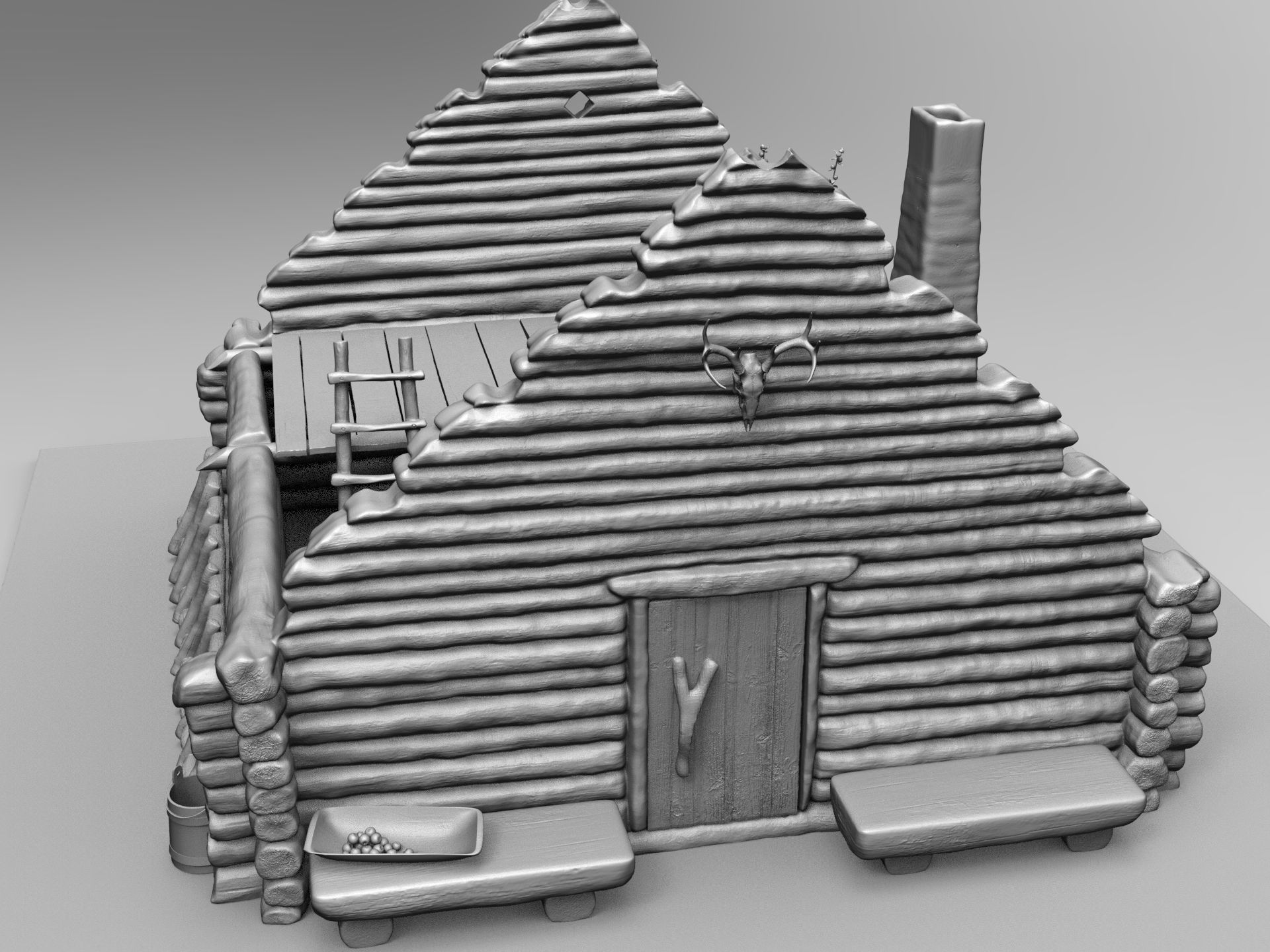 Medieval wooden house scene 3D print model_24