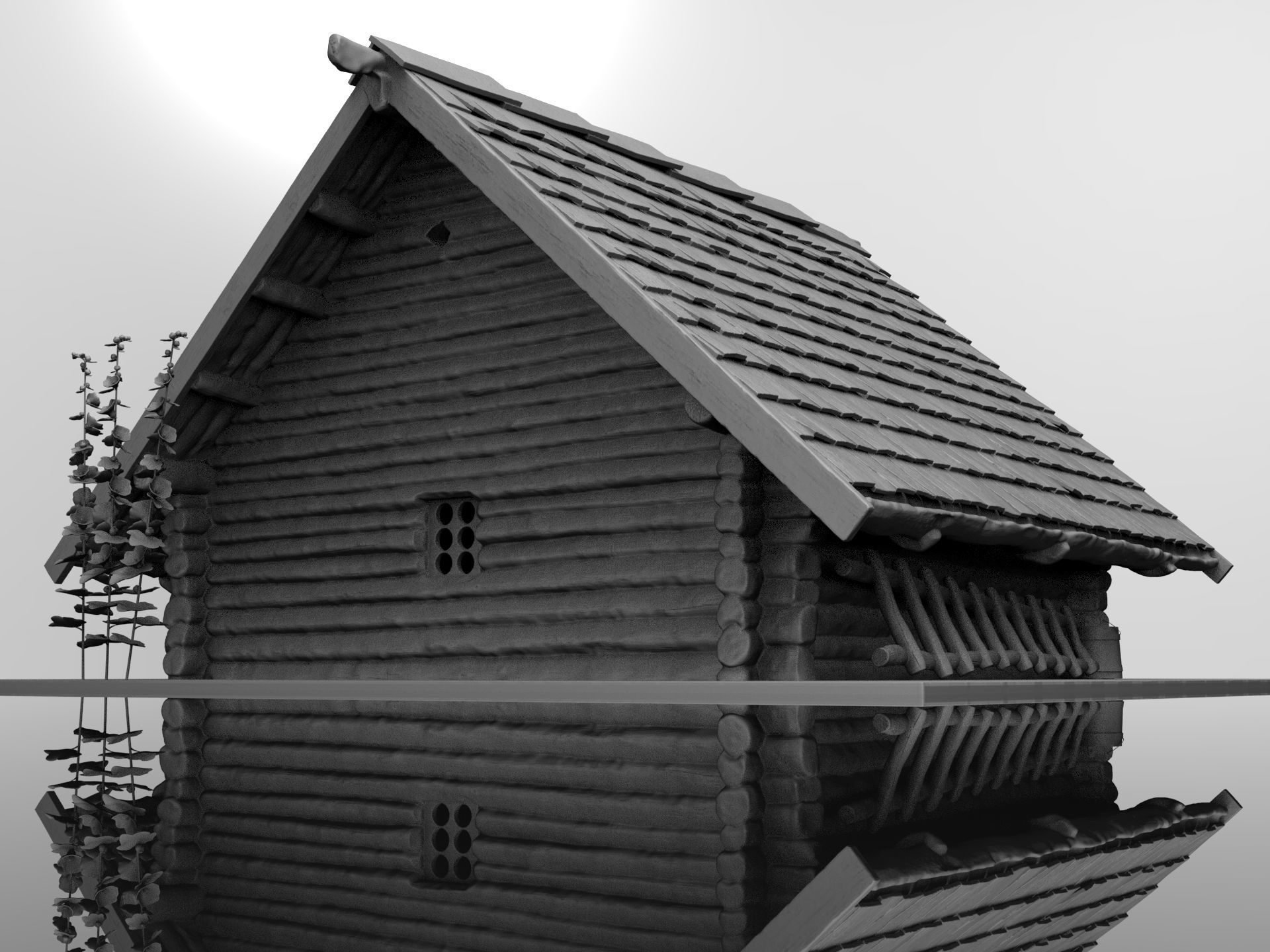 Medieval wooden house scene 3D print model_3