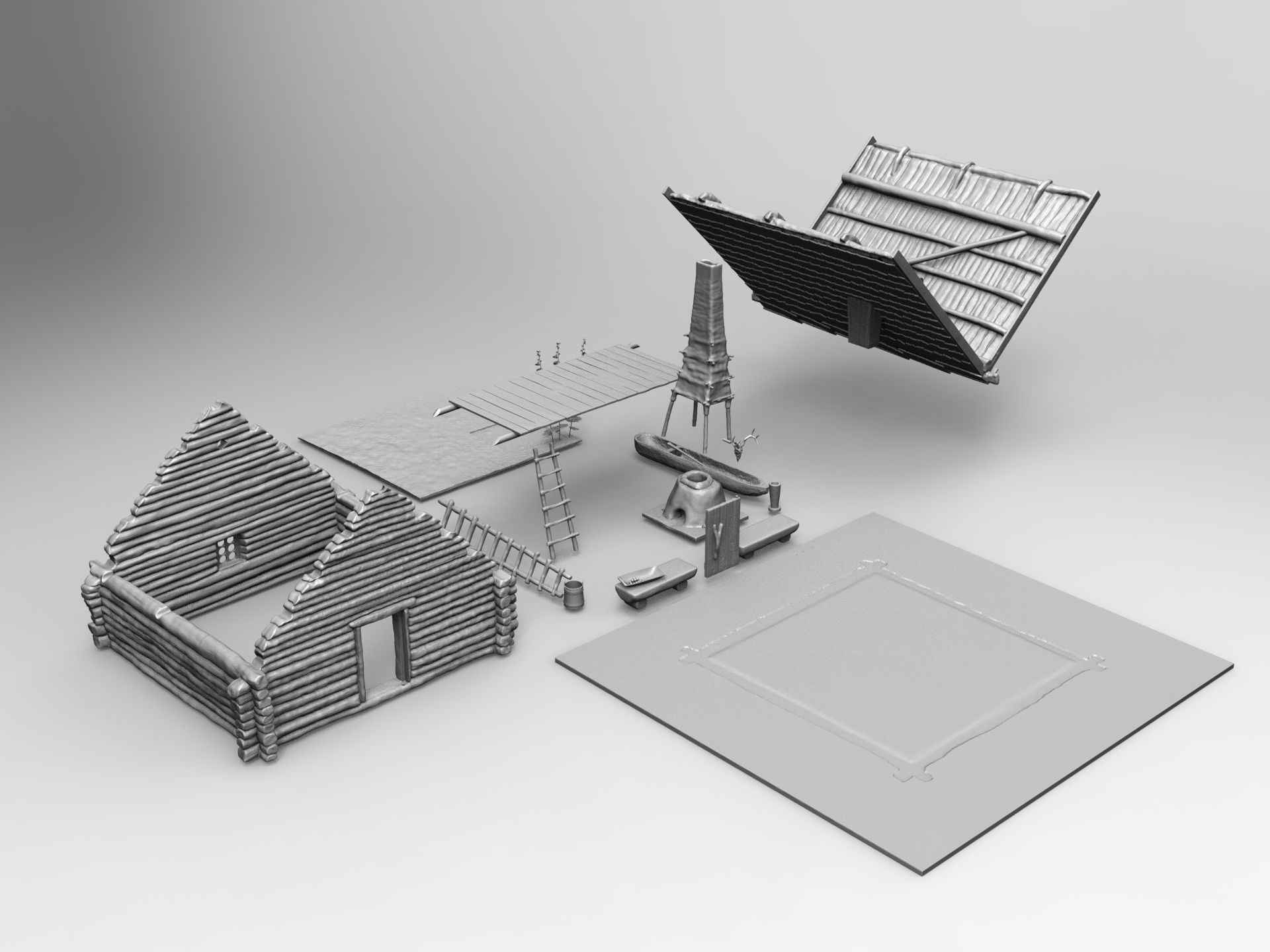 Medieval wooden house scene 3D print model_36
