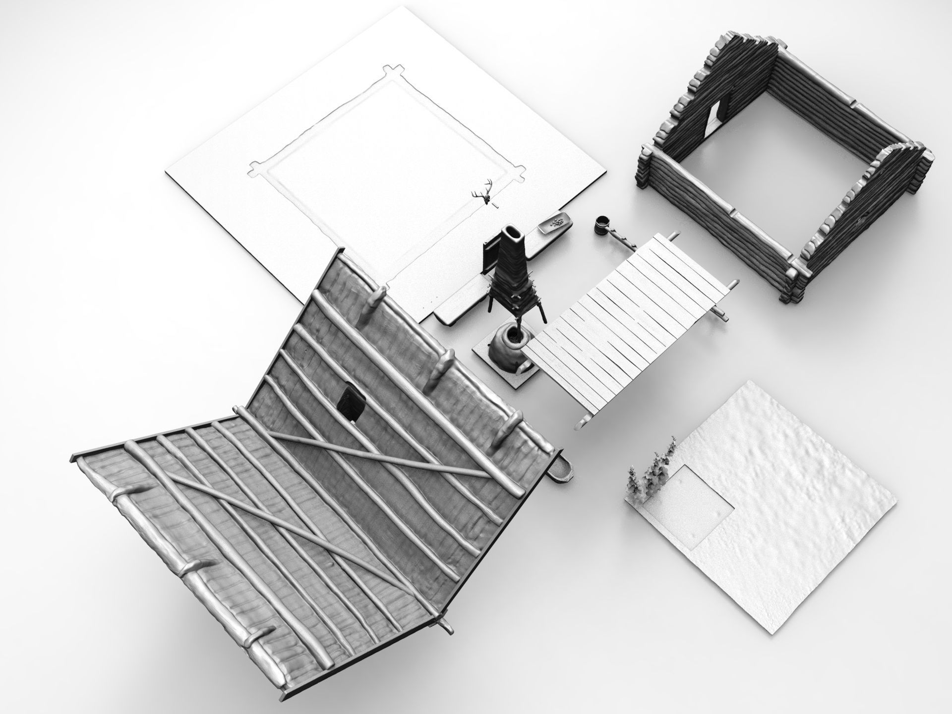 Medieval wooden house scene 3D print model_37