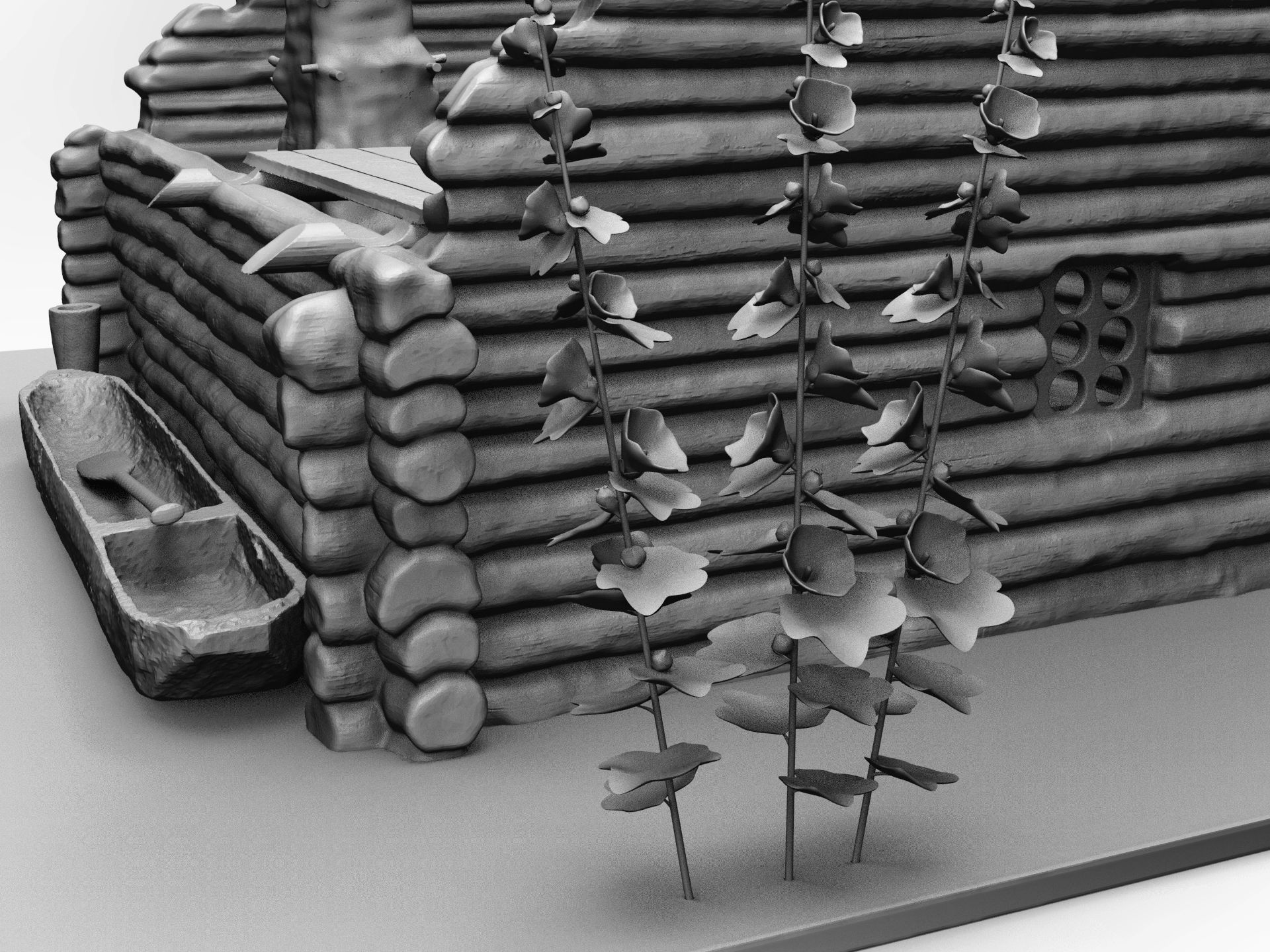 Medieval wooden house scene 3D print model_9