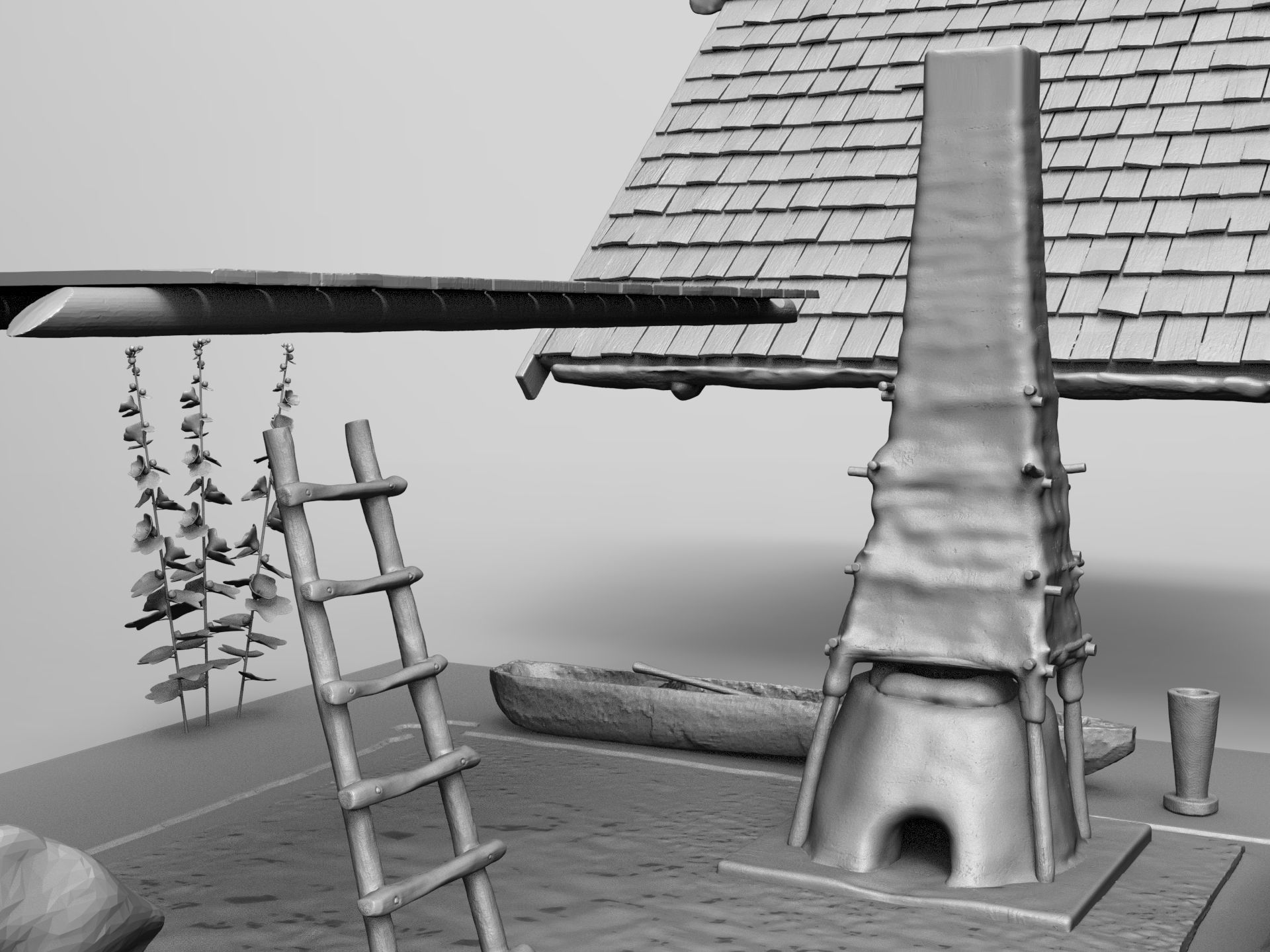 Medieval wooden house scene 3D print model_35