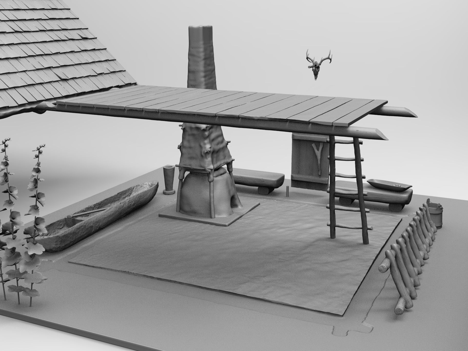 Medieval wooden house scene 3D print model_33