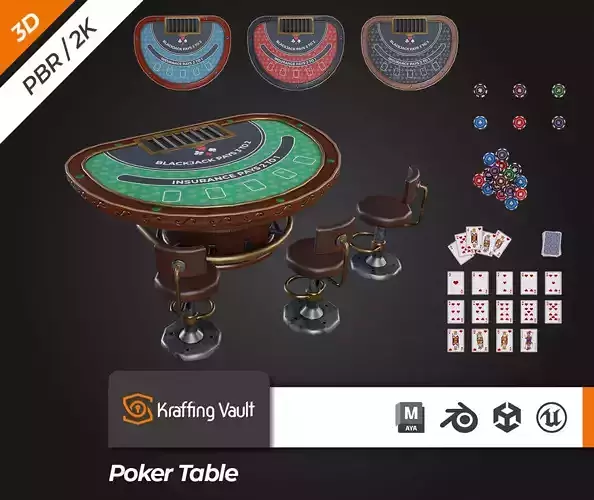 Blackjack Table Low-poly 3D model