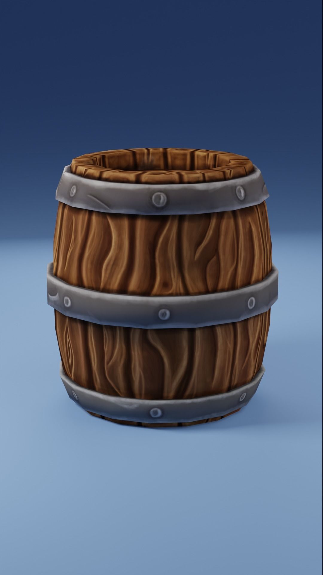 Stylized wooden barel Free low-poly 3D model_3