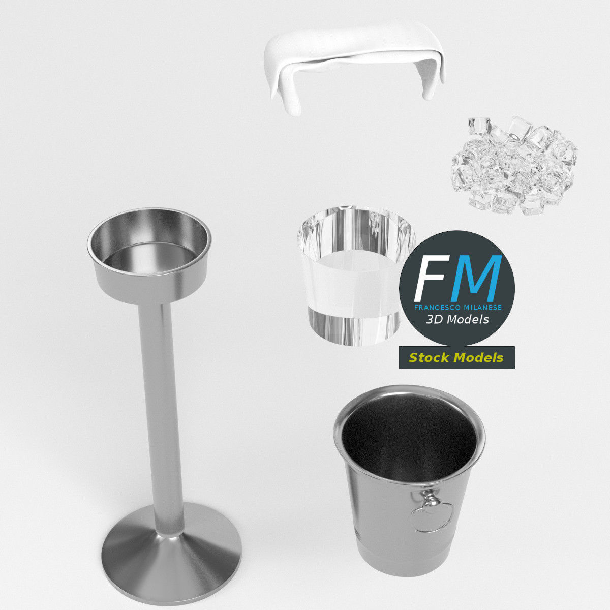 Wine bucket on stand 2 3D model_2