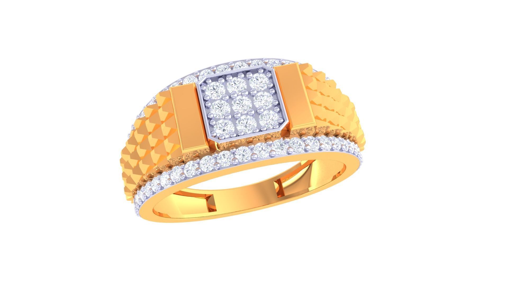 Grooves Men Groom Gents Diamond Ring 3dm stl obj mtl 3mf glb 3D print model_2