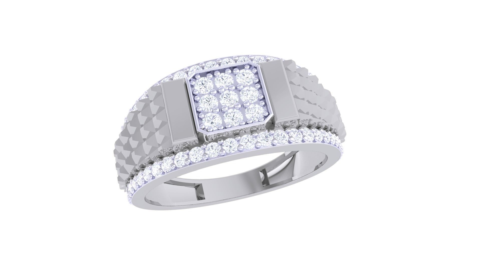 Grooves Men Groom Gents Diamond Ring 3dm stl obj mtl 3mf glb 3D print model_1