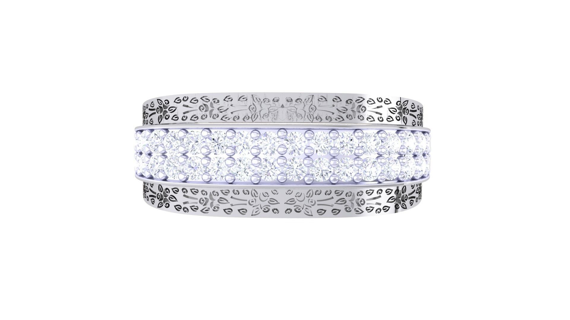 Flower Vines Diamond Head Men Groom Gents Ring 3dm stl obj  3D print model_5