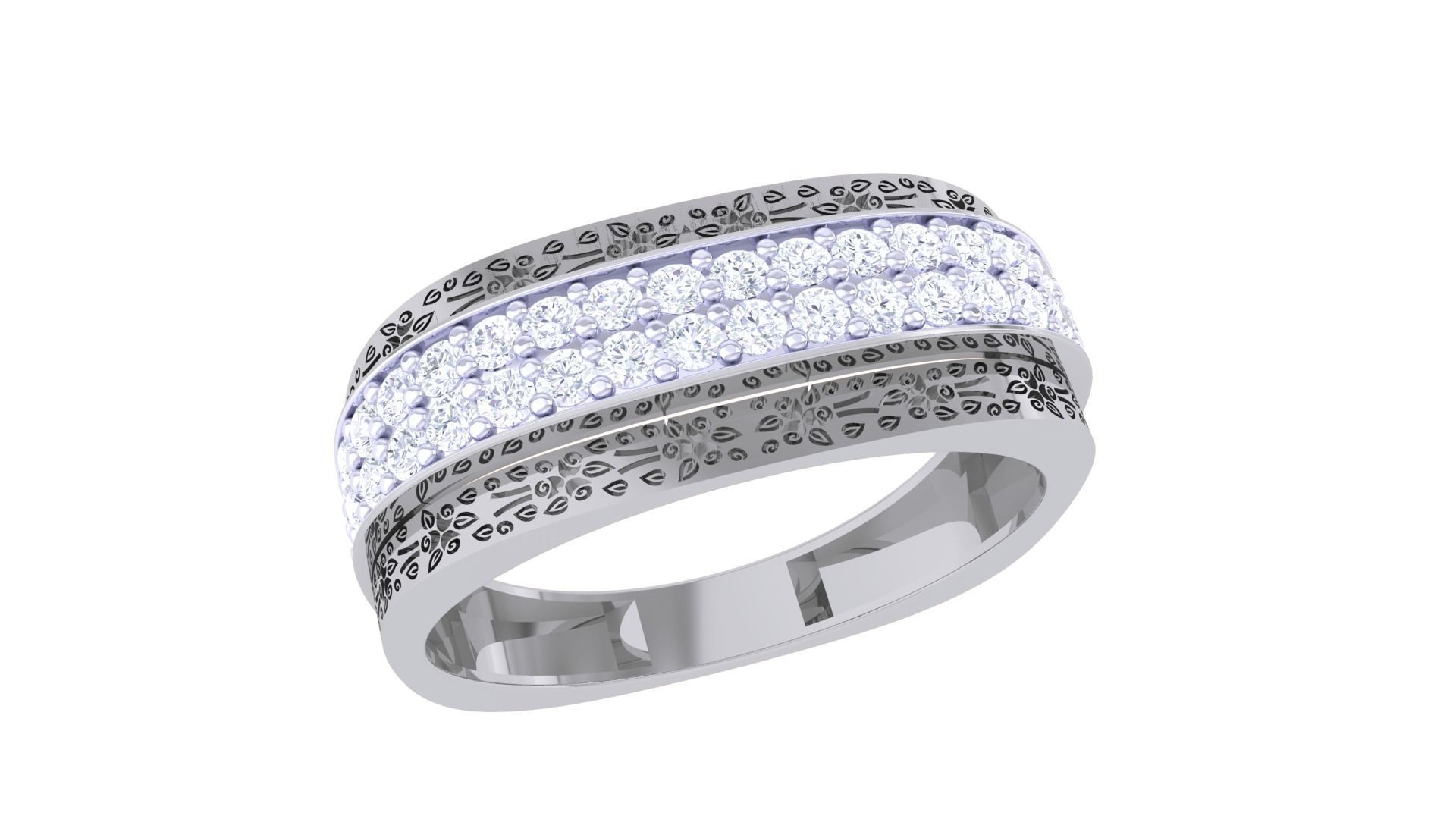 Flower Vines Diamond Head Men Groom Gents Ring 3dm stl obj  3D print model_1