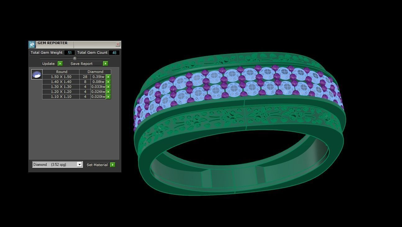 Flower Vines Diamond Head Men Groom Gents Ring 3dm stl obj  3D print model_4