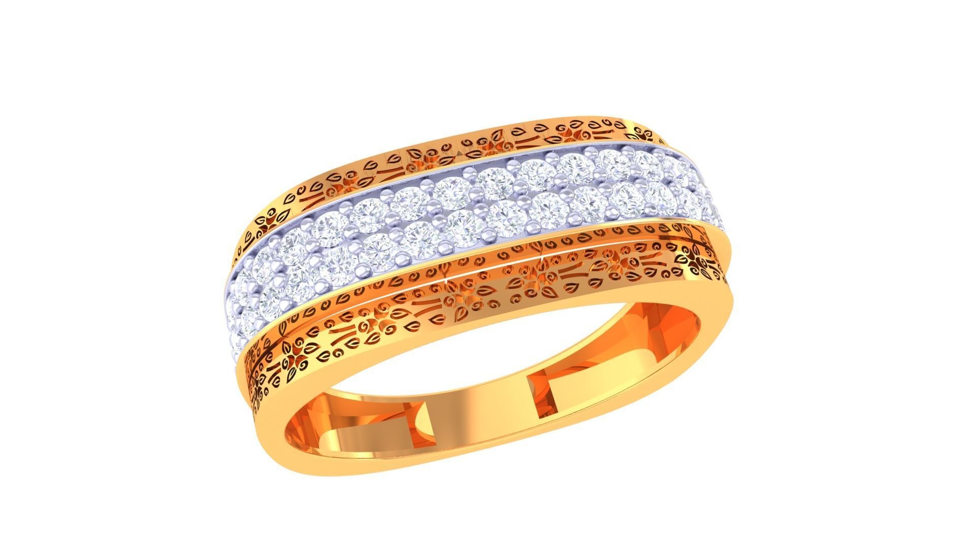 Flower Vines Diamond Head Men Groom Gents Ring 3dm stl obj  3D print model_2