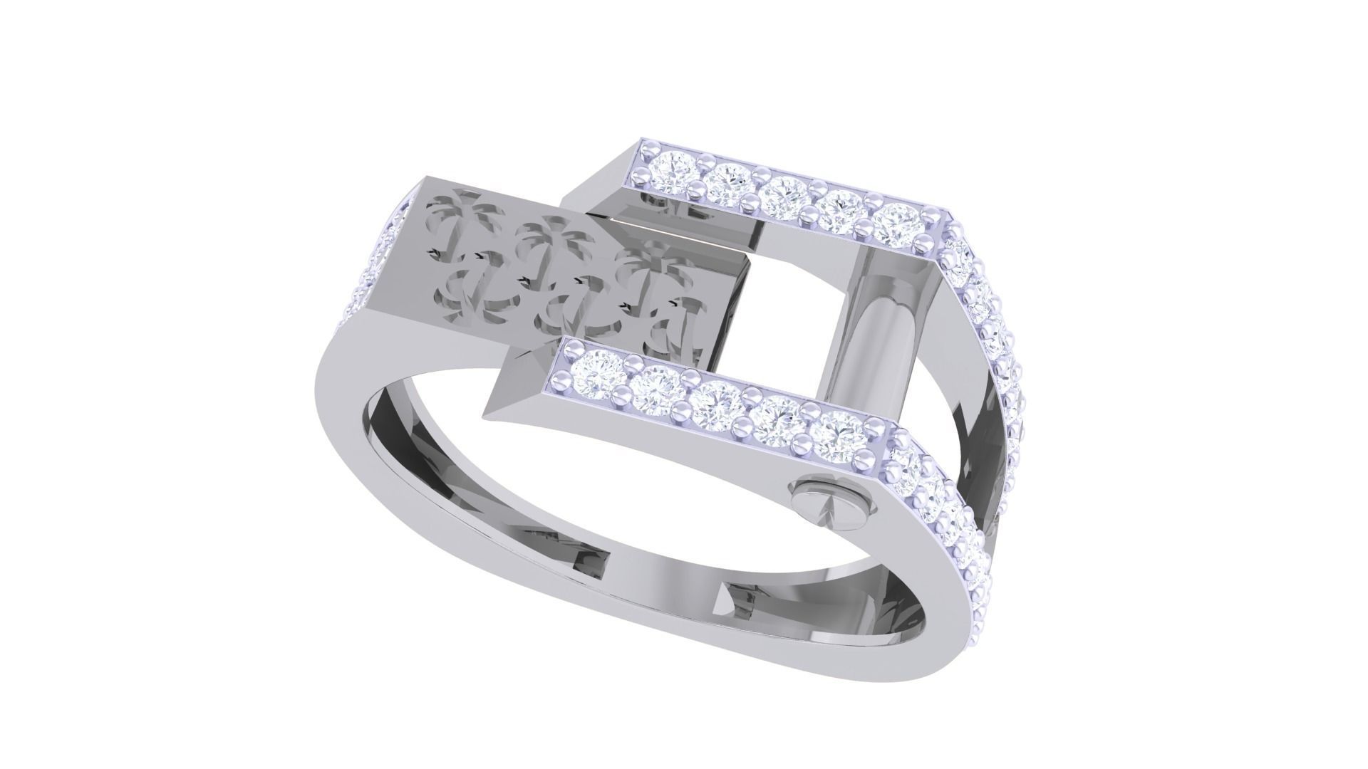 Palm Tree Men Groom Gents Diamond Ring 3dm stl obj mtl 3mf glb 3D print model_1