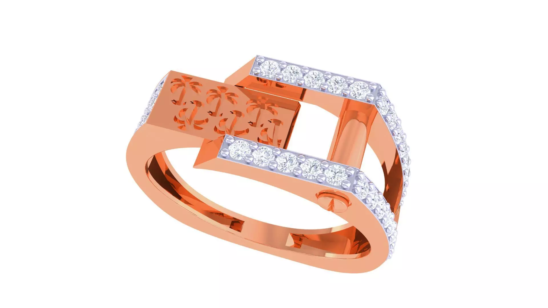 Palm Tree Men Groom Gents Diamond Ring 3dm stl obj mtl 3mf glb 3D print model_0