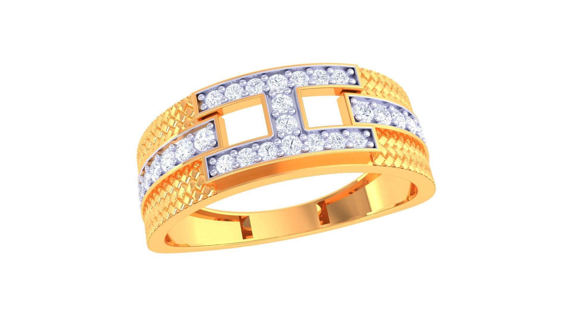 Woven Wire Men Groom Gents Diamond Ring 3dm stl obj mtl 3mf glb 3D print model_2