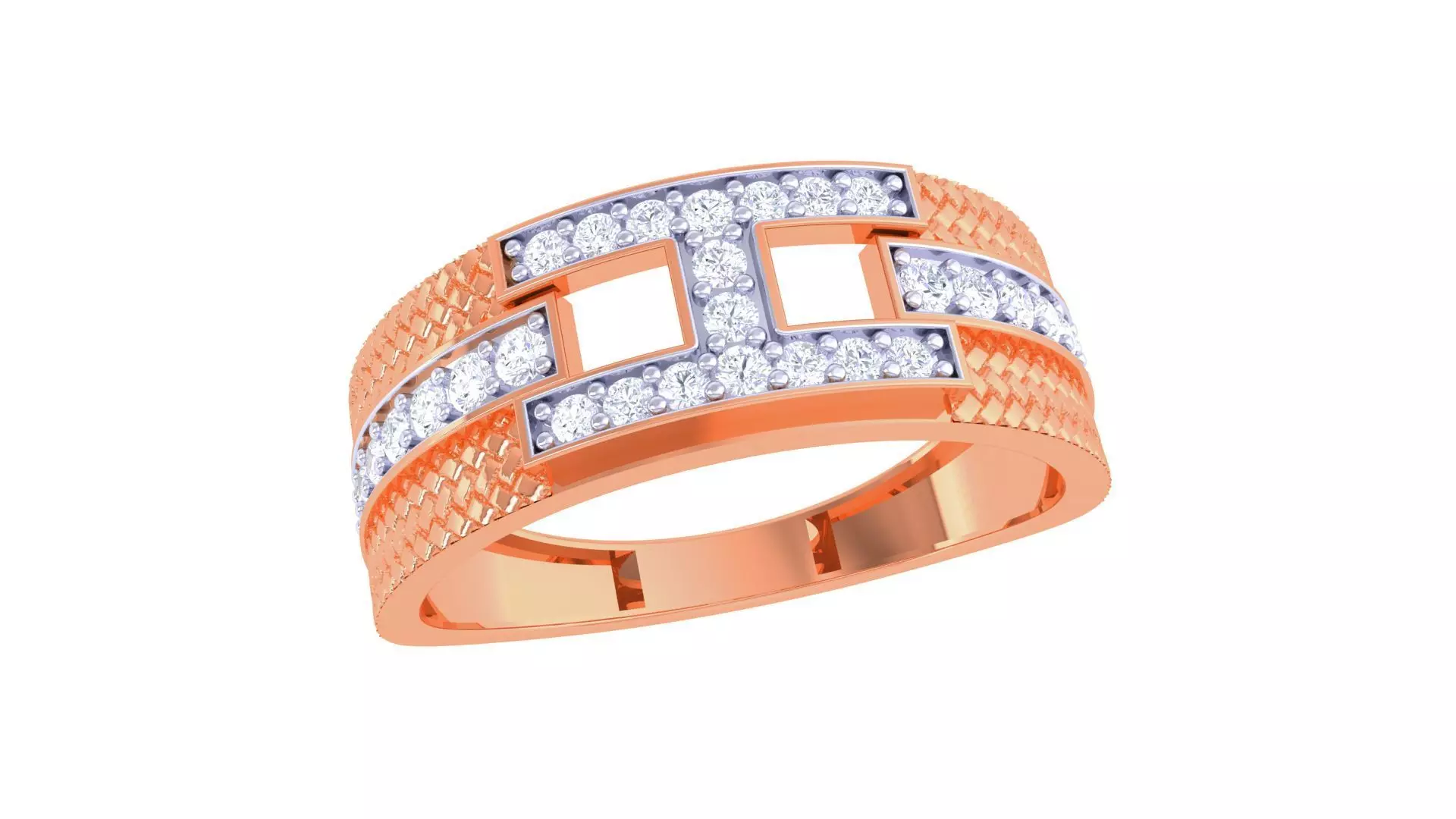 Woven Wire Men Groom Gents Diamond Ring 3dm stl obj mtl 3mf glb 3D print model_0