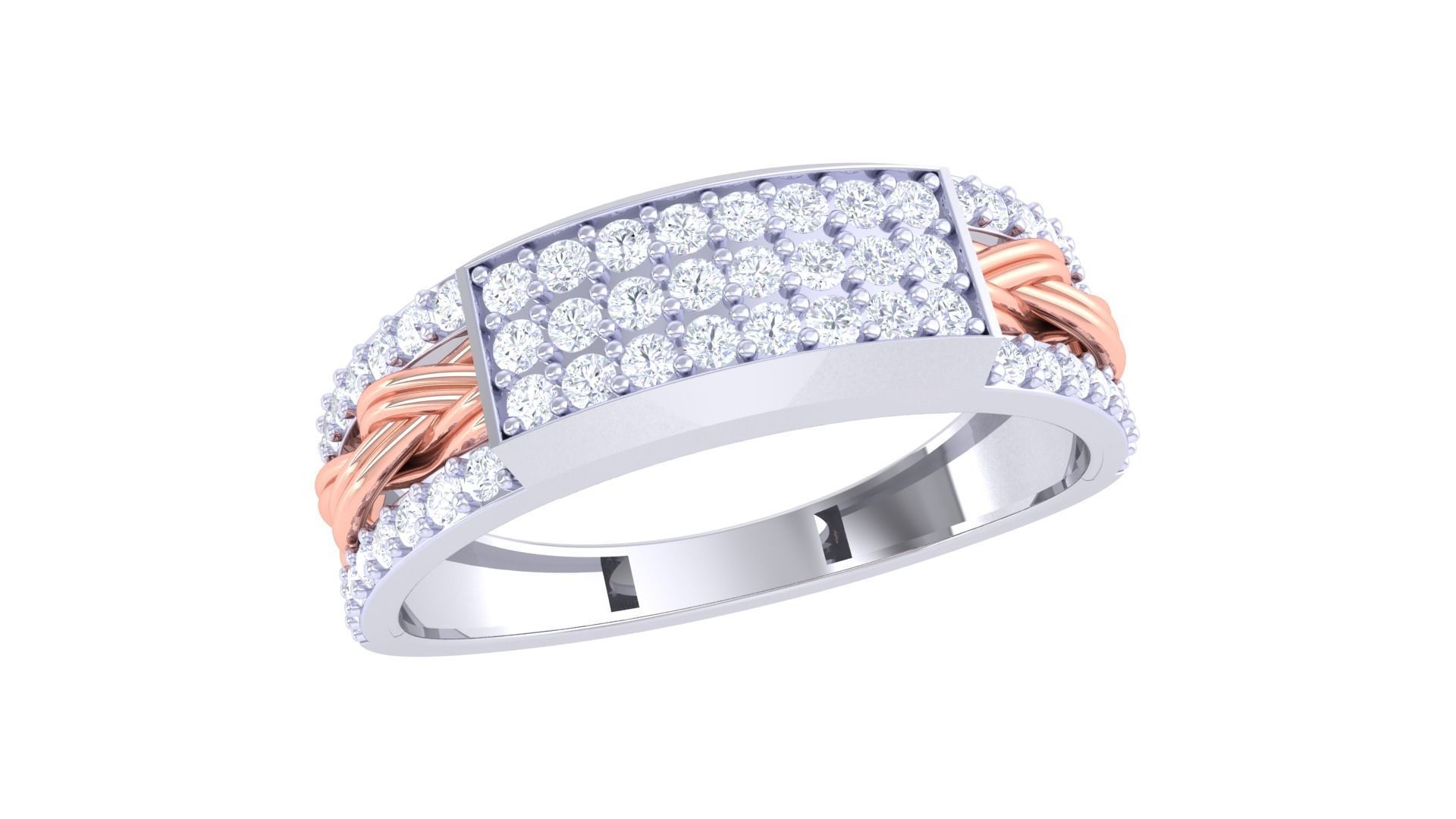 Woven Wire Men Groom Gents Diamond Ring 3dm stl obj mtl 3mf glb 3D print model_3