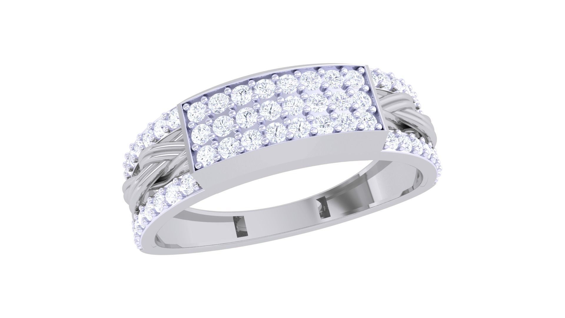 Woven Wire Men Groom Gents Diamond Ring 3dm stl obj mtl 3mf glb 3D print model_1