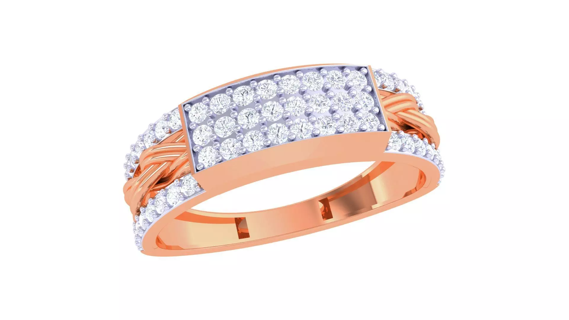 Woven Wire Men Groom Gents Diamond Ring 3dm stl obj mtl 3mf glb 3D print model_0