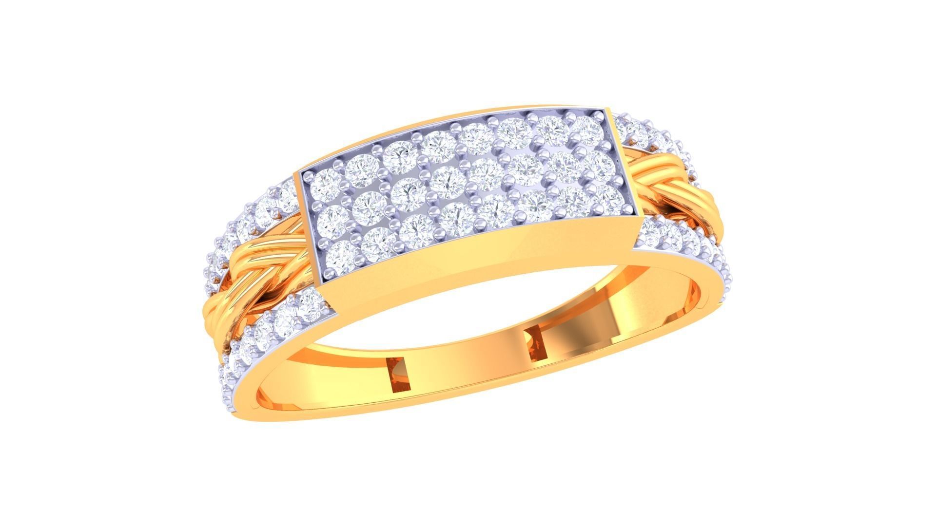 Woven Wire Men Groom Gents Diamond Ring 3dm stl obj mtl 3mf glb 3D print model_2