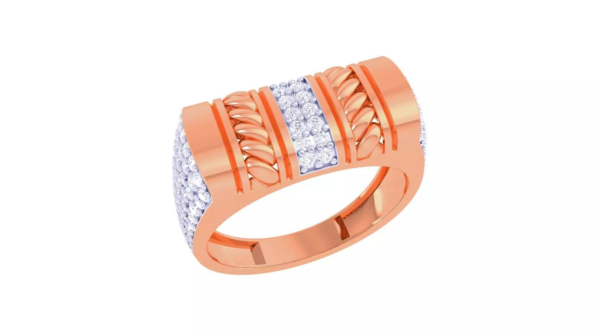 Woven Wire Men Groom Gents Diamond Ring 3dm stl obj mtl 3mf glb 3D print model_0