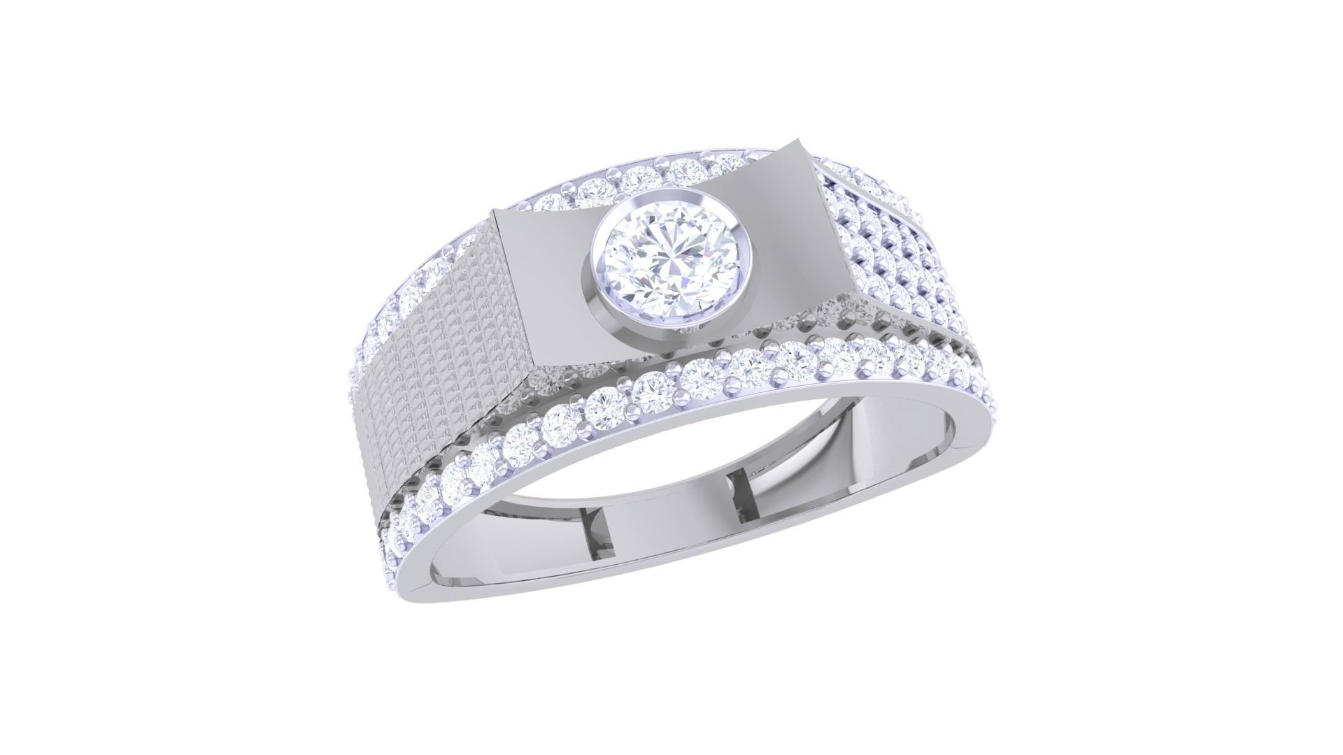 Solitaire Men Groom Gents Diamond Ring 3dm stl obj mtl 3mf 3D print model_1