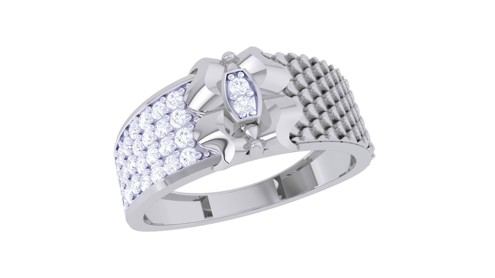 Butterfly Mens Groom Gents Diamond Band Ring 3dm stl obj mtl  3D print model_3