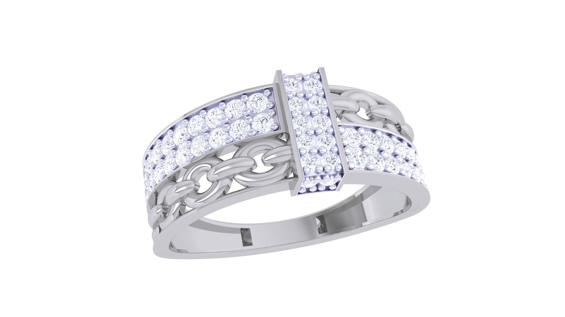 Chain Style Men Groom Gents Diamond Ring 3dm stl obj mtl 3mf 3D print model_1