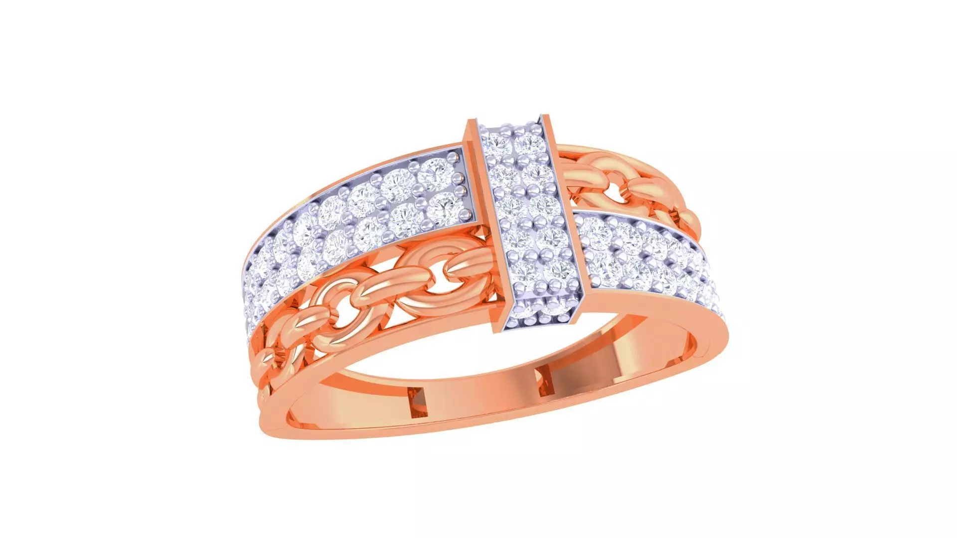 Chain Style Men Groom Gents Diamond Ring 3dm stl obj mtl 3mf 3D print model_0