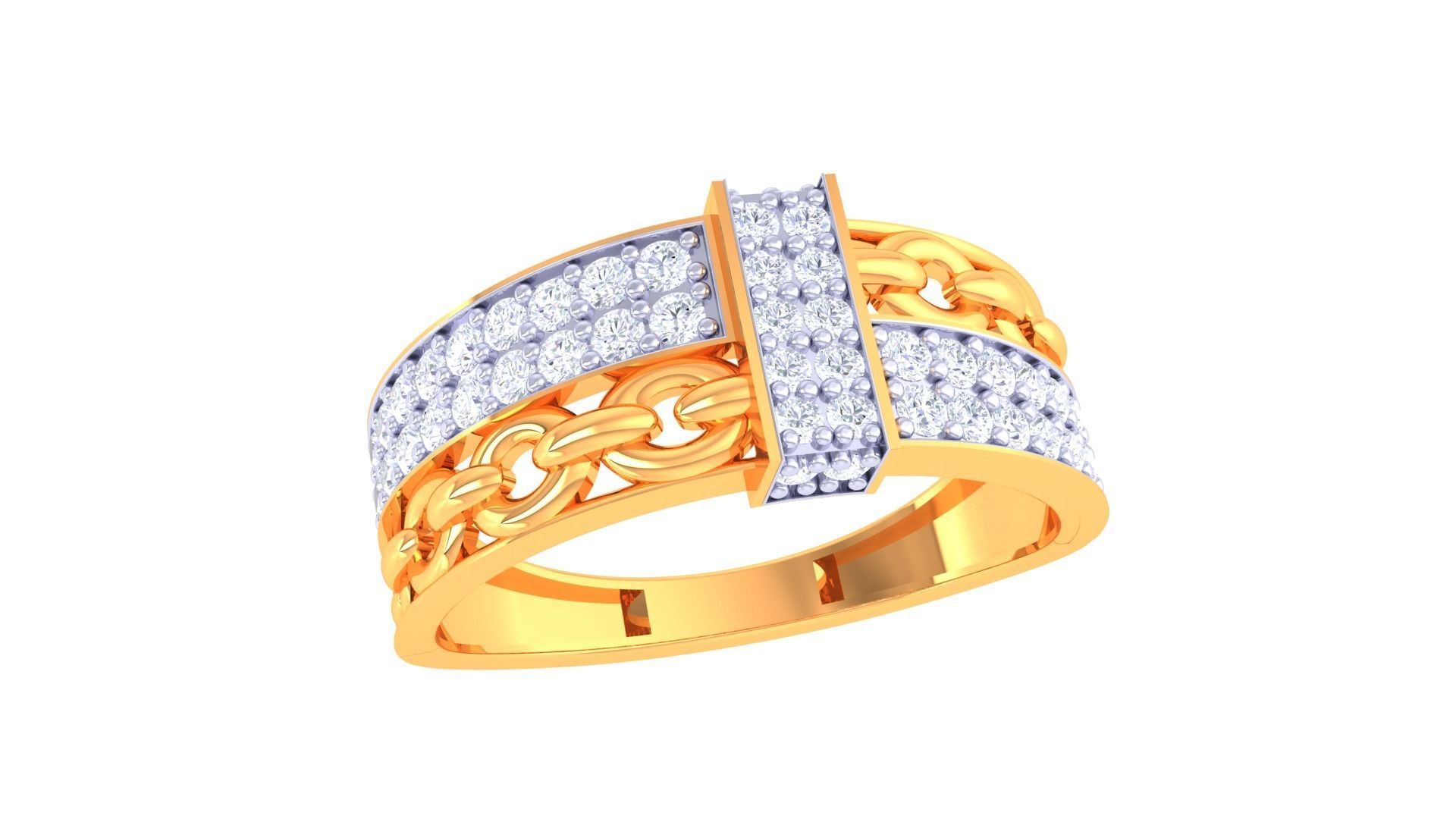 Chain Style Men Groom Gents Diamond Ring 3dm stl obj mtl 3mf 3D print model_2