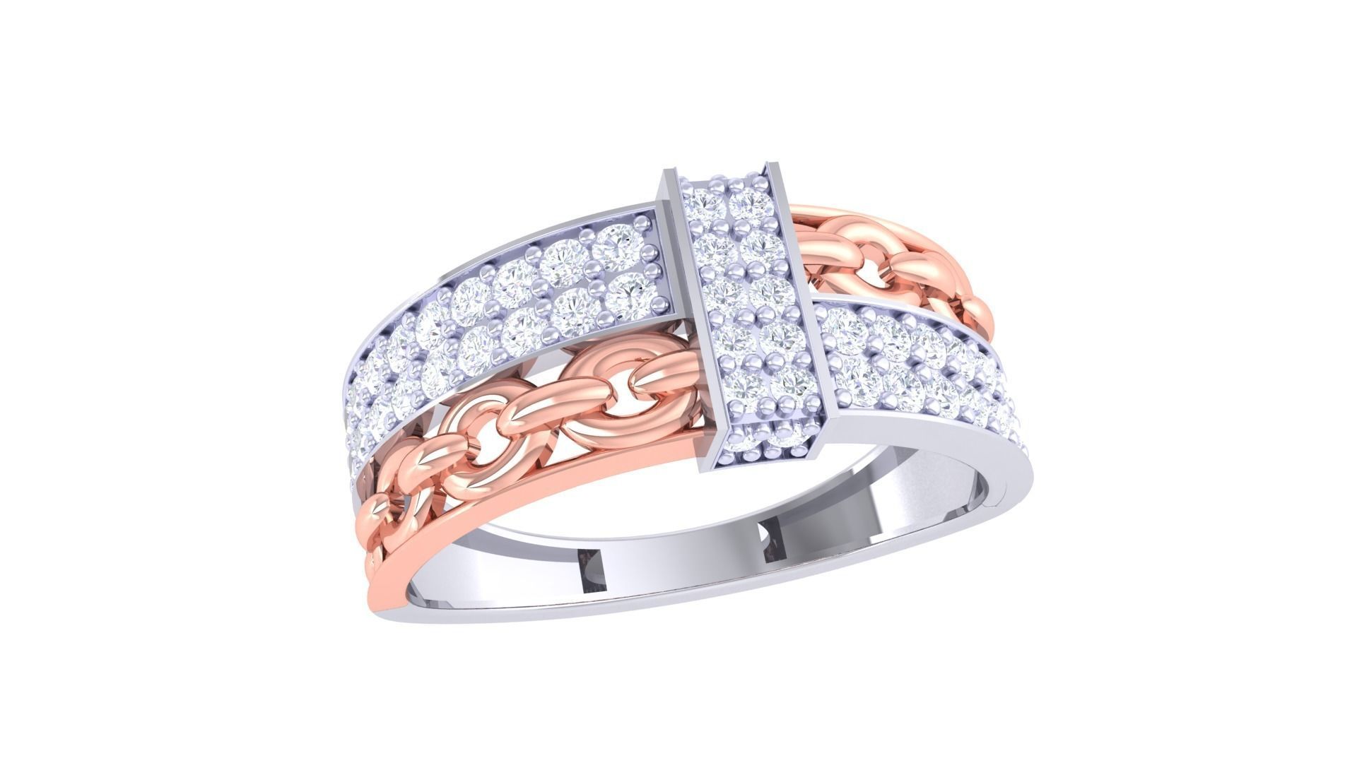 Chain Style Men Groom Gents Diamond Ring 3dm stl obj mtl 3mf 3D print model_3