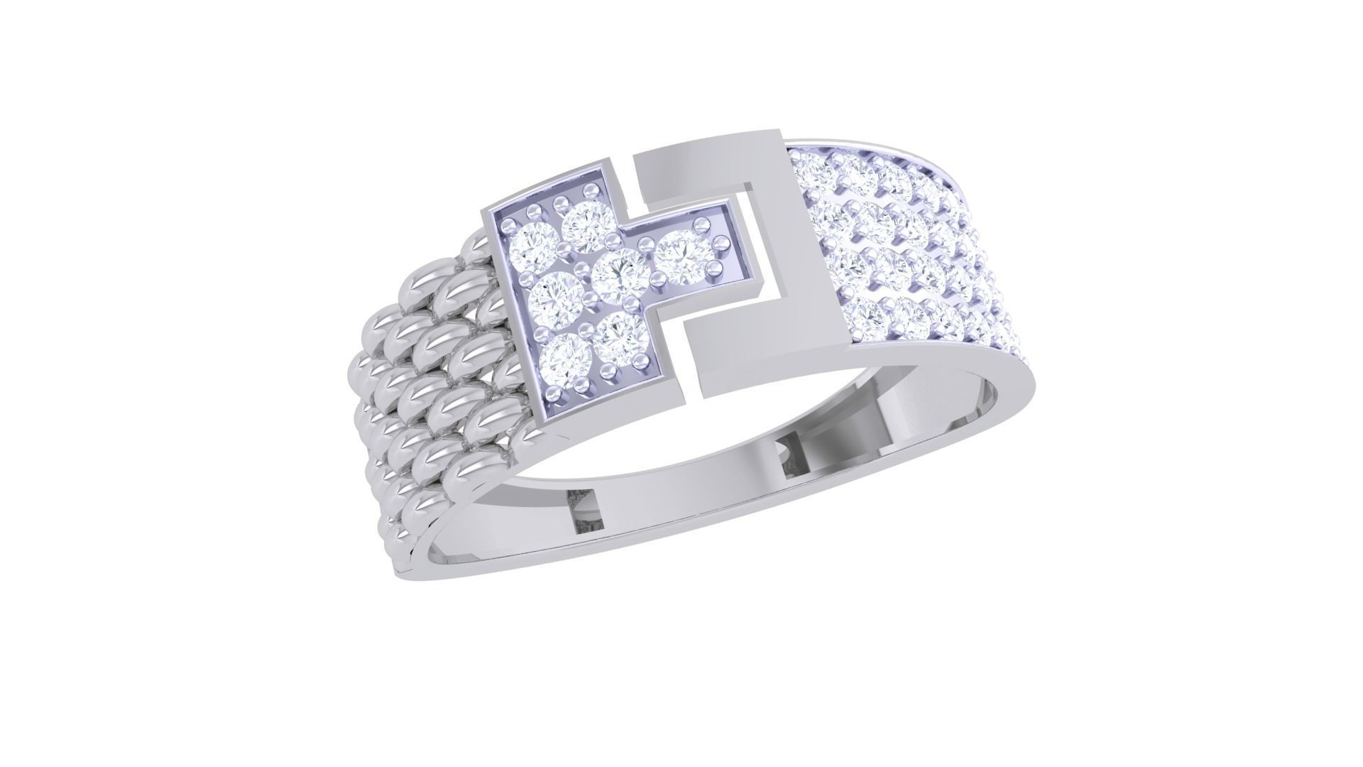 Woven Wire Belt Men Groom Gents Diamond Ring 3dm stl obj mtl 3mf 3D print model_1