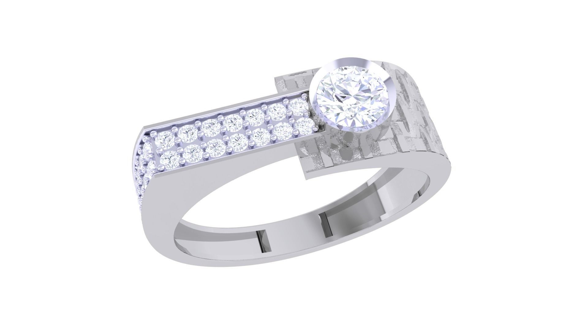 Solitaire Men Groom Gents Diamond Ring 3dm stl obj mtl 3mf  3D print model_2