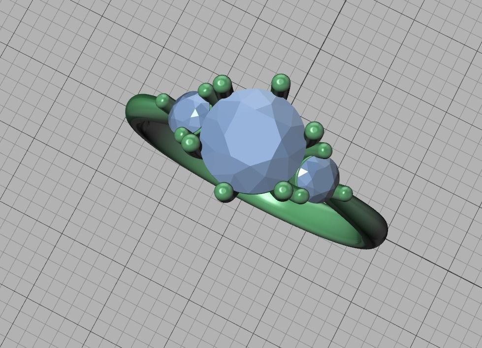 3 Stone Mia Engagement Ring 1ct main and 3mm side stones 3D print model_37