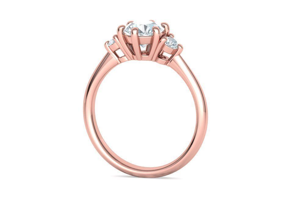 3 Stone Mia Engagement Ring 1ct main and 3mm side stones 3D print model_25
