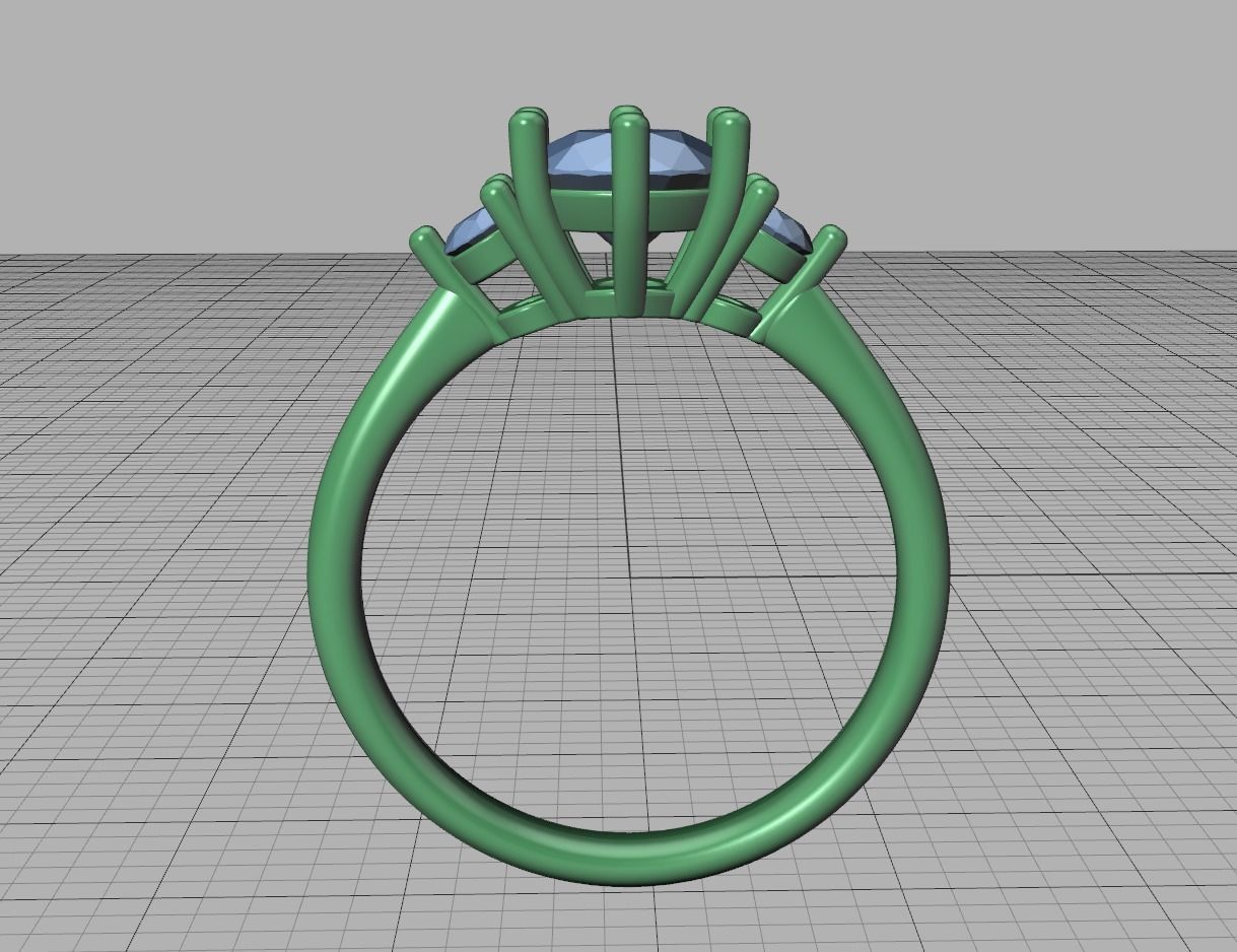 3 Stone Mia Engagement Ring 1ct main and 3mm side stones 3D print model_40