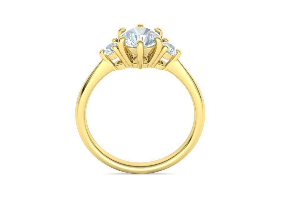 3 Stone Mia Engagement Ring 1ct main and 3mm side stones 3D print model_22