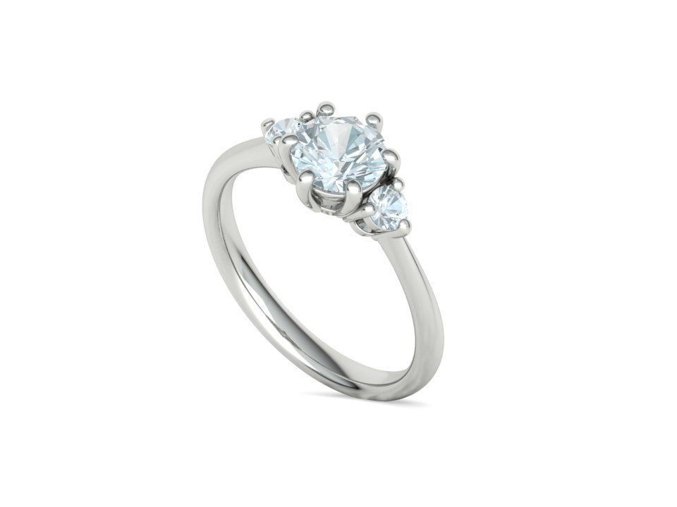 3 Stone Mia Engagement Ring 1ct main and 3mm side stones 3D print model_33