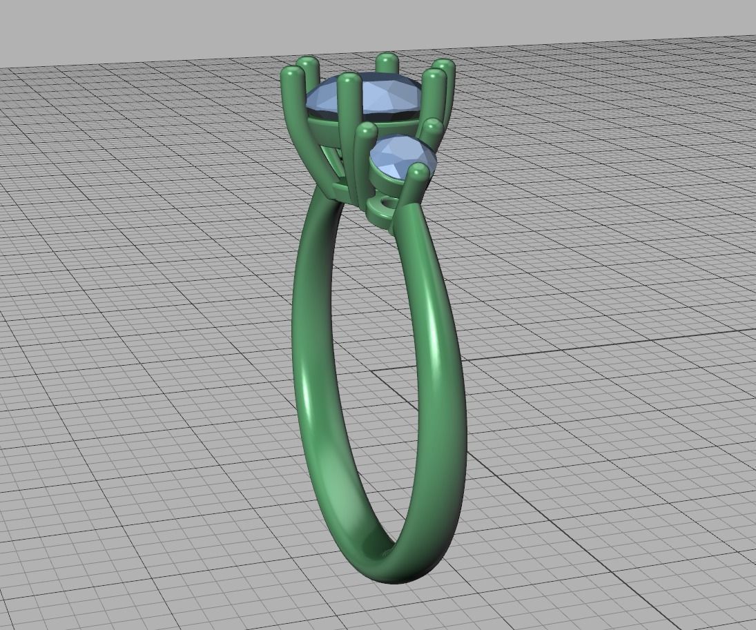 3 Stone Mia Engagement Ring 1ct main and 3mm side stones 3D print model_23