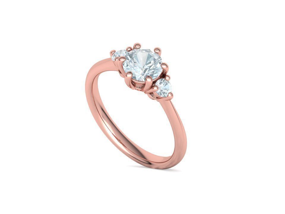 3 Stone Mia Engagement Ring 1ct main and 3mm side stones 3D print model_31